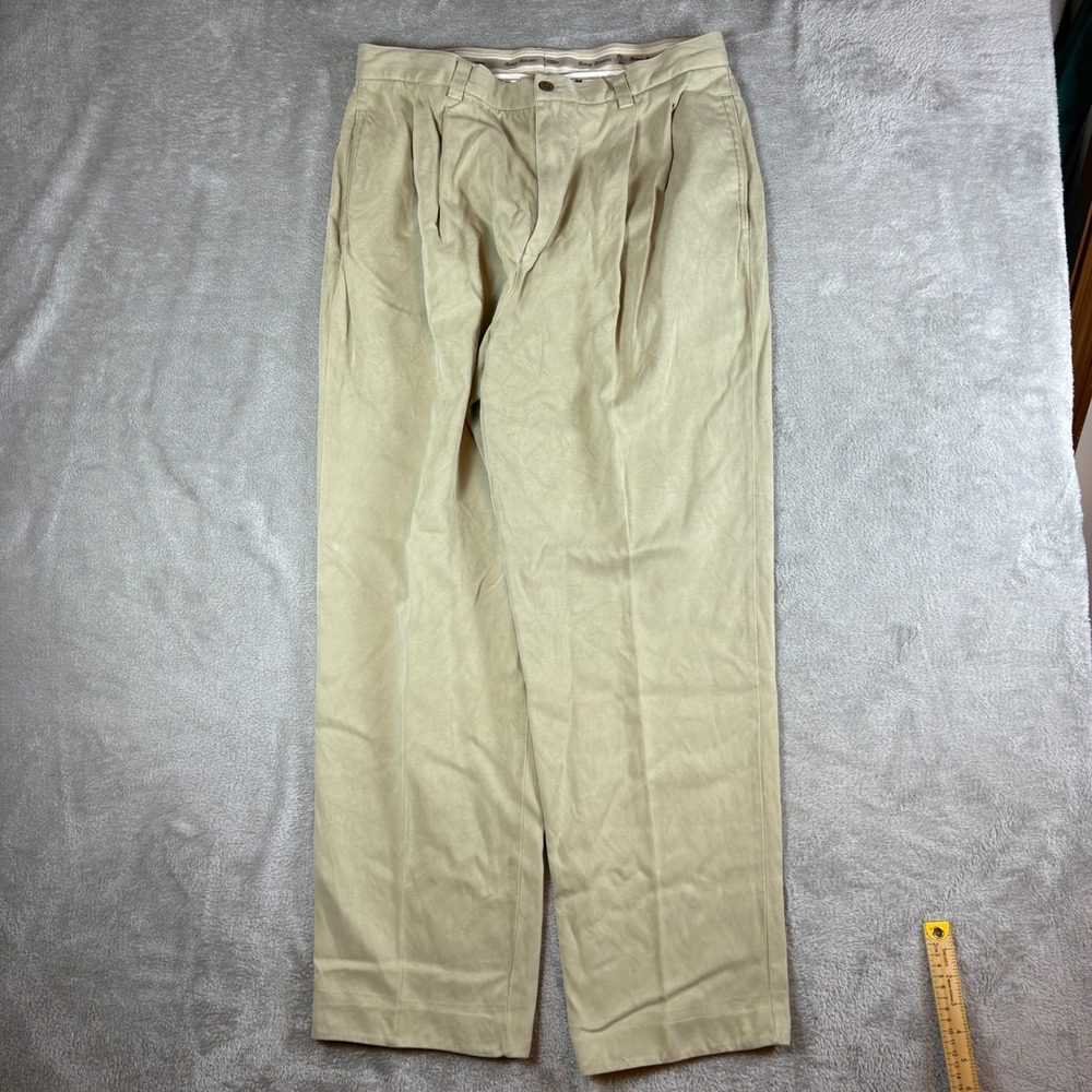 Tommy Bahama Pants Mens 36 Relaxed Pleated Khaki Tan 100% Silk Luxury Casual